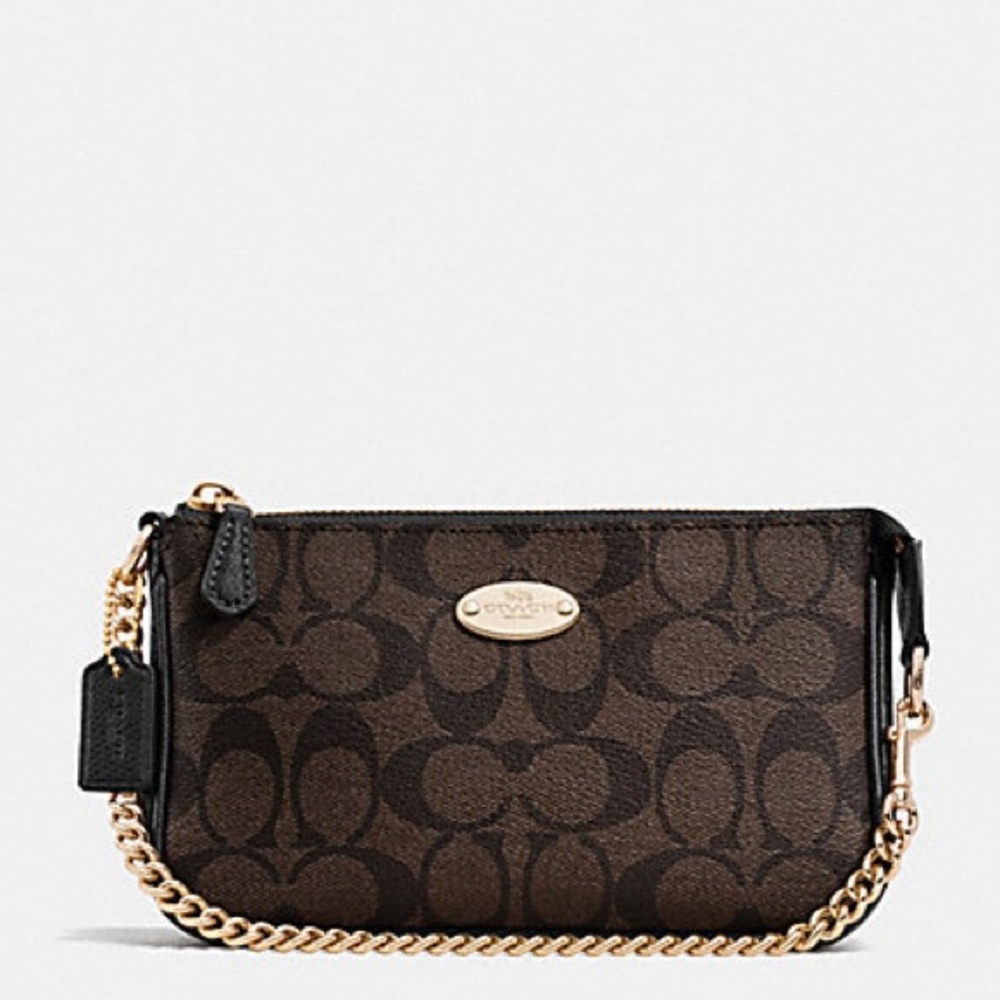 Coach Large Signature logo Wristlet in Brown/Black